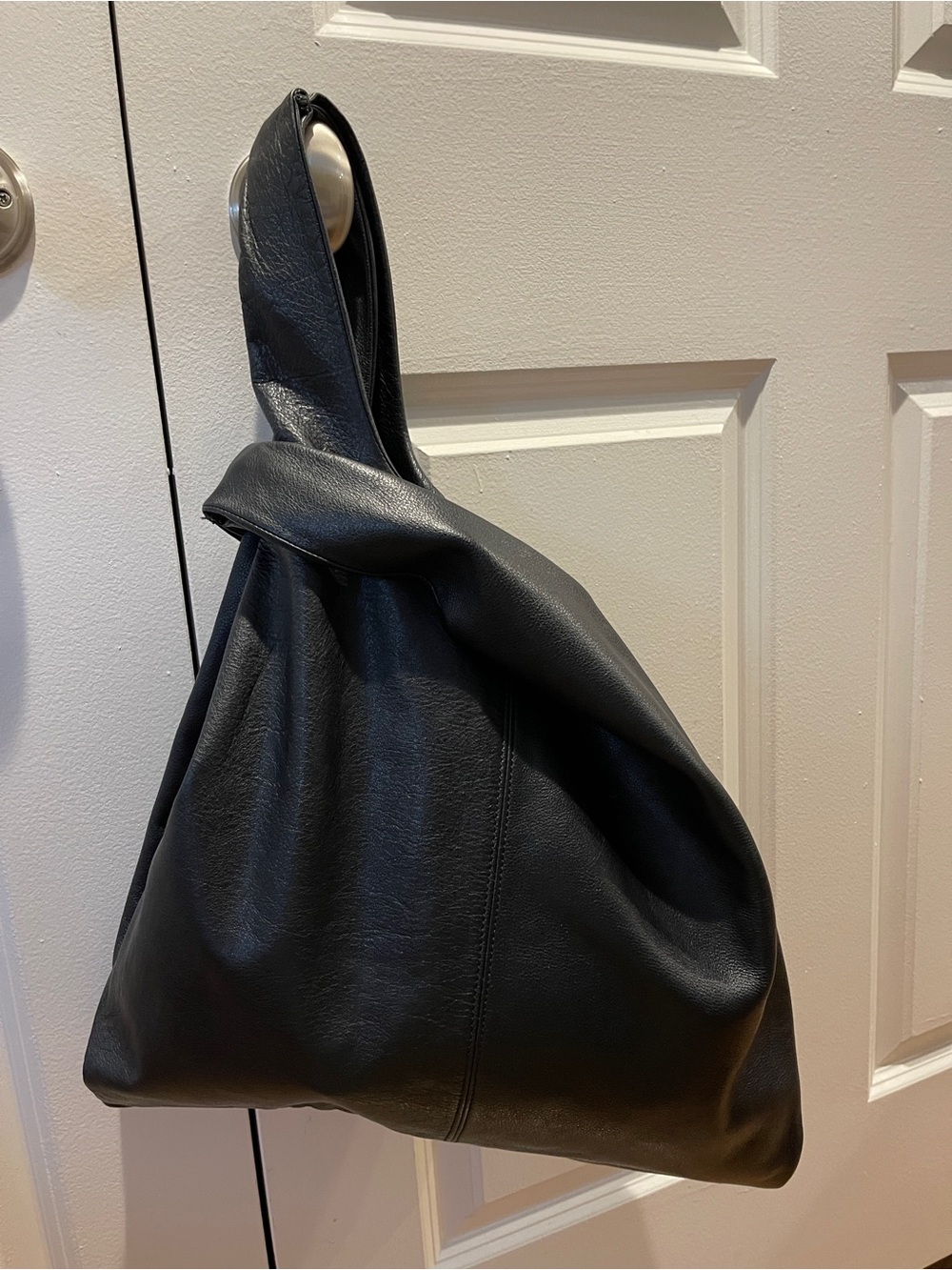 Mango Black Knot-Handle Leather Tote